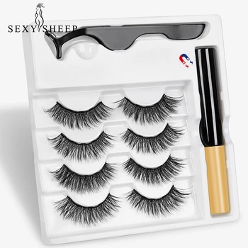 

5 Magnet Eyelashes Magnetic Eyelashes & Magnetic Eyeliner & Tweezer Set Waterproof Magnet Eyeliner No Glue 4 Pairs Eyelashes