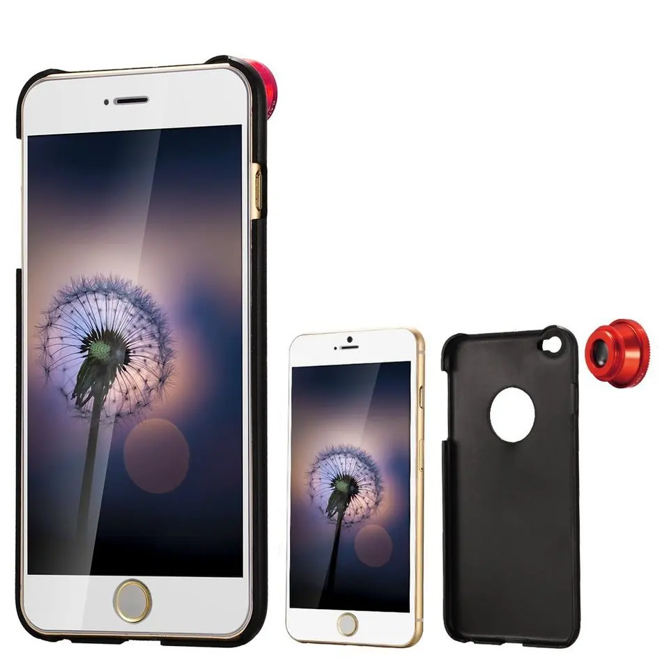 Fish eye Fisheye Wide Angle Macro lentes Phone Case 3 in 1 Lens For Samsung S6 S7 edge iPhone 6 6s 7 Plus camera lenses|3 lens|fisheye wide angle
