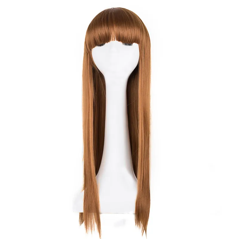Парик блонд Fei-Show прямые волосы синтетические термостойкие волокна длинные женские волосы плоская челка костюм Cos-play шиньон - Цвет: #30