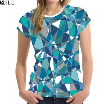 

Customized 2019 Fashion Women T-shirts 3D Geometric Printing Top Tees for Ladies Casual O-neck Teenage Girls Alien Tee Shirts