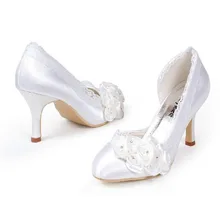 Runde Kappe Satin White Wedding Schuhe Rose Brautkleid Schuhe Partei Prom Kleid Schuhe für Damen