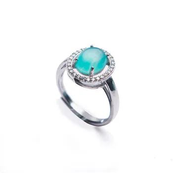 

Genuine Green Natural Amazonite Rings Healing Gemstone Crystal Woman Men Adjustable Size Fashion Silver Party Wedding Ring