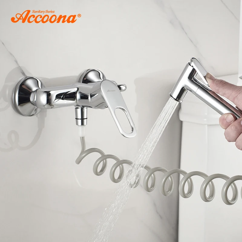 Accoona Bath Bidet Faucet Toilet Hand Held Bidet Sprayer Kit Brass Chrome Plated Bidets Spray Shower Head With Bathroom A3117