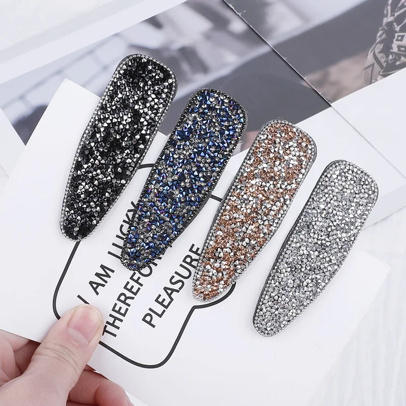 

8cm Rectangle Drop Shape Hair Clip Rhinestone Hair Accessories Super Flash Full Sequins Hairpin Duckbill Clips Women Headdress