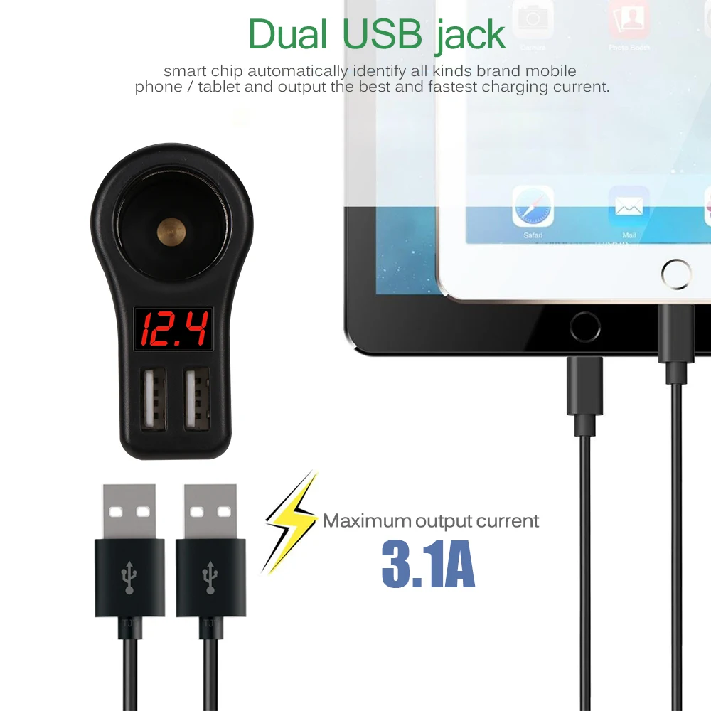 DCAE автомобильное зарядное устройство с Зарядное устройство с светодиодный Экран прикуривателя Авто Зарядное устройство адаптер для зарядки iPhone XS Max X XR 8 samsung Xiaomi