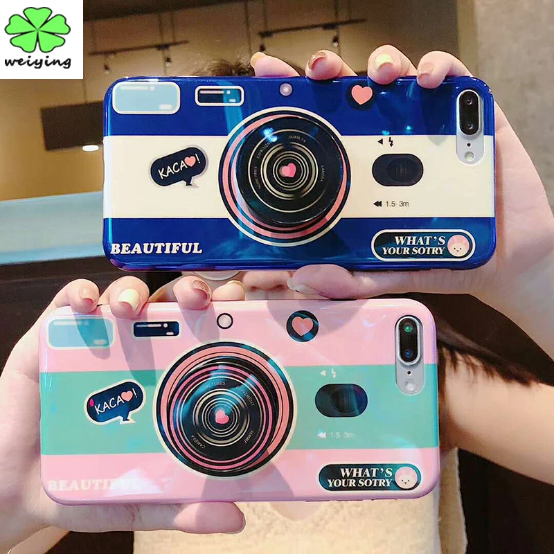 

Camera Silicone Phone Case For iPhone XS Max X 6 7 8 Plus Cover Case Luxury Blue Ray Cute For iPhone 7 8 6 S 6S Plus XR 10 Cases