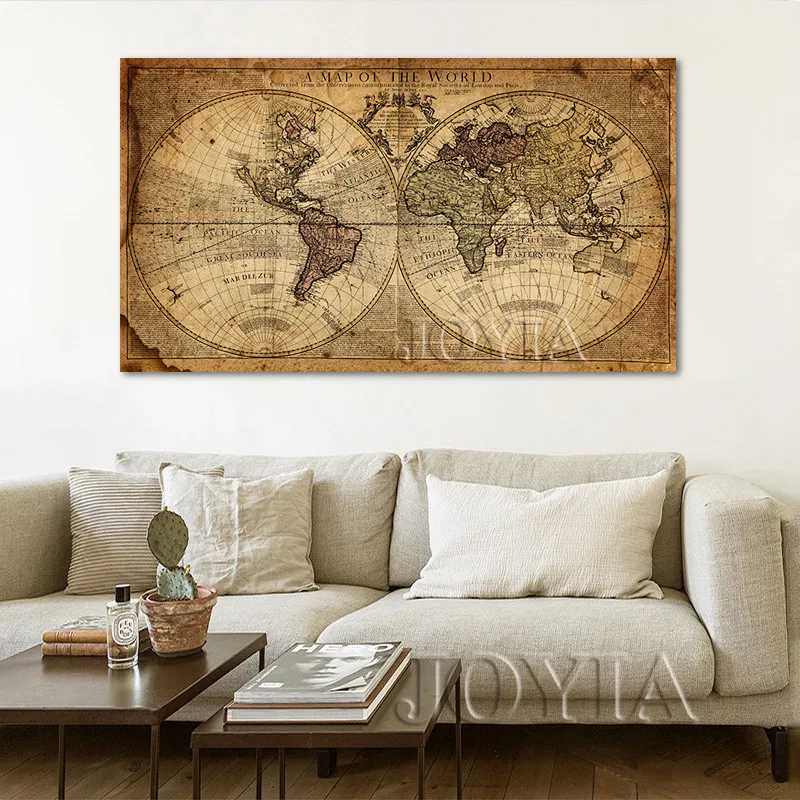 

(No Frame) Vintage World Map Canvas Art Prints Large Painting Calligraphy Retro Navigation Map Poster Home Office Wall Decor