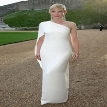 Cate Бланшетт платья знаменитостей одно плечо Слоновой кости половина рукава длинное официальное вечернее платье Красный ковер 67th Канны фильм Фестиваль