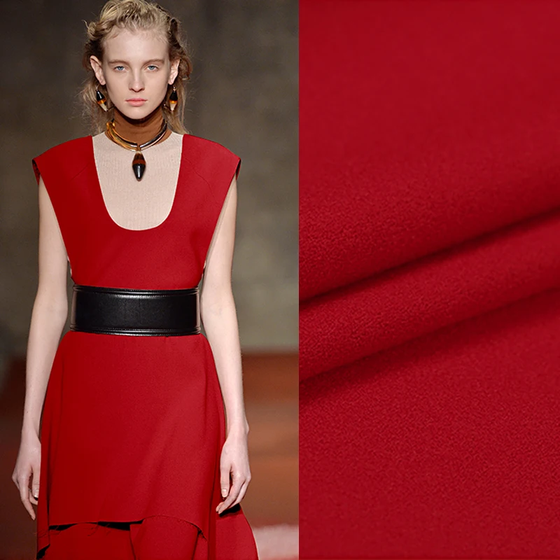 

150CM Wide 270G/M Weight Solid Color White Black Red Wool Crepe Fabric for Spring and Autumn Dress Shirt Jacket Suit E471