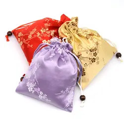 Вишни узор маленькие мешочки с кулиской для ювелирных изделий упаковка подарочный мешок двухъярусная шелковый атлас брелок хранения