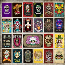 Мексиканская культура День мертвых домашний Декор стены искусства сахарный череп металлический плакат железная живопись Настенная картина ретро оловянные знаки YN182