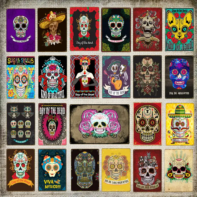 Mexikanische Kultur Tag Der Toten Hause Wand Kunst Dekor Zucker Schadel Metall Poster Eisen Malerei Wand Bild Retro Zinn Zeichen Yn182 Plaques Signs Aliexpress