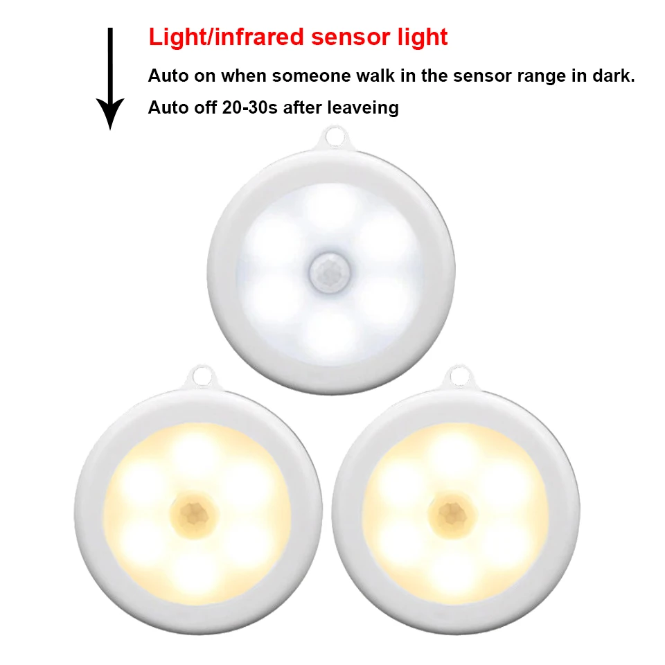 Светодиодный ночник с батарея датчика движения работает 6 светодиодный PIR высокочастотная настенная лампа авто вкл/выкл магнит Шкаф Кухонные светильники
