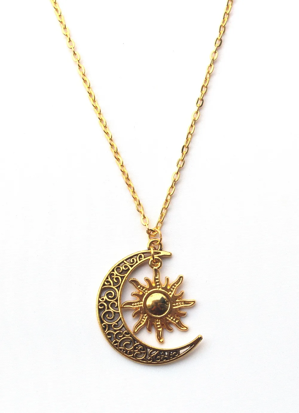 hzew Hippie Sun and crescent moon charm pendant necklace