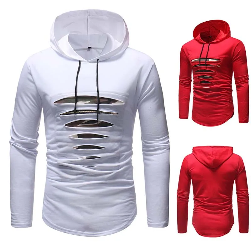 2018 Fashion Brand Male Long Sleeves T Shirt Zipper Hooded T-Shirt Trends Solid Color Sweatshirt Men's Spring Hip Hop Tee | Мужская