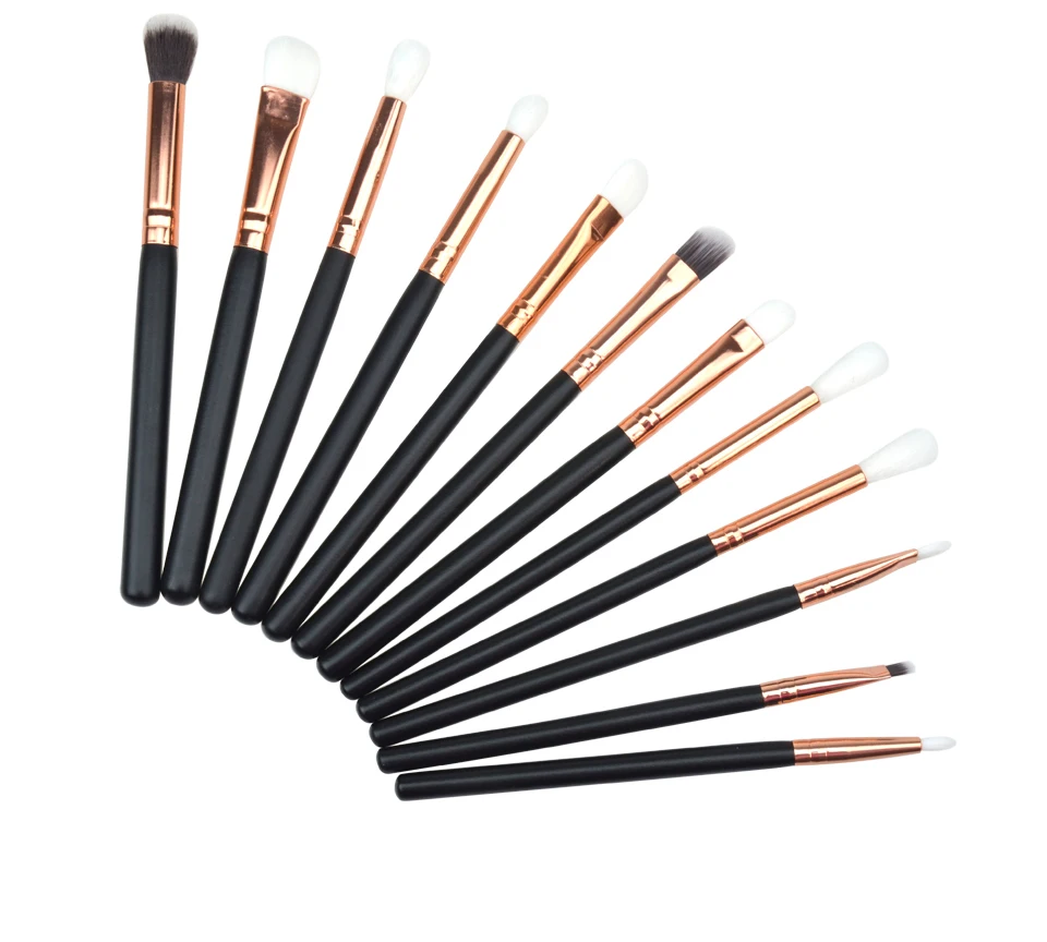 SHIHSHUMS 12 Pcs Eyes Brushes Set Eyeshadow Eyeliner Lip Blending Brush Tools Gold Black Professional Makeup Brushes Maquiagem (3)