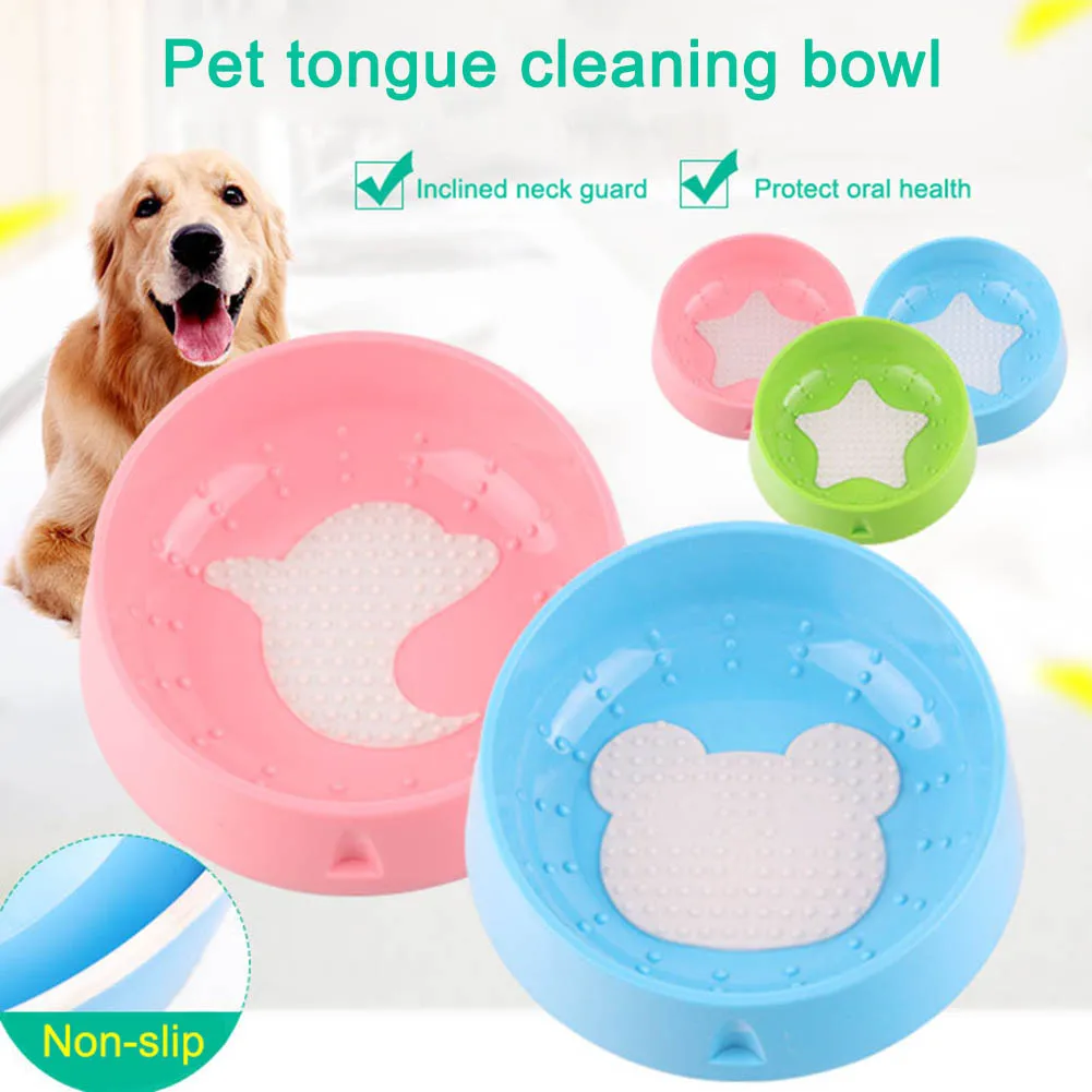 Pet Dog Puppy Bowl Oral Tongue Cleaning Anti slip Tilt Neck Guard Drink
