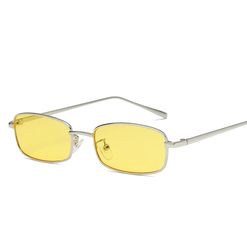 YOOSKE маленькие квадратные солнцезащитные очки для женщин и мужчин, Ретро Красные солнцезащитные очки, прозрачные линзы, очки в металлической оправе, затемненные очки - Цвет линз: Silver Yellow