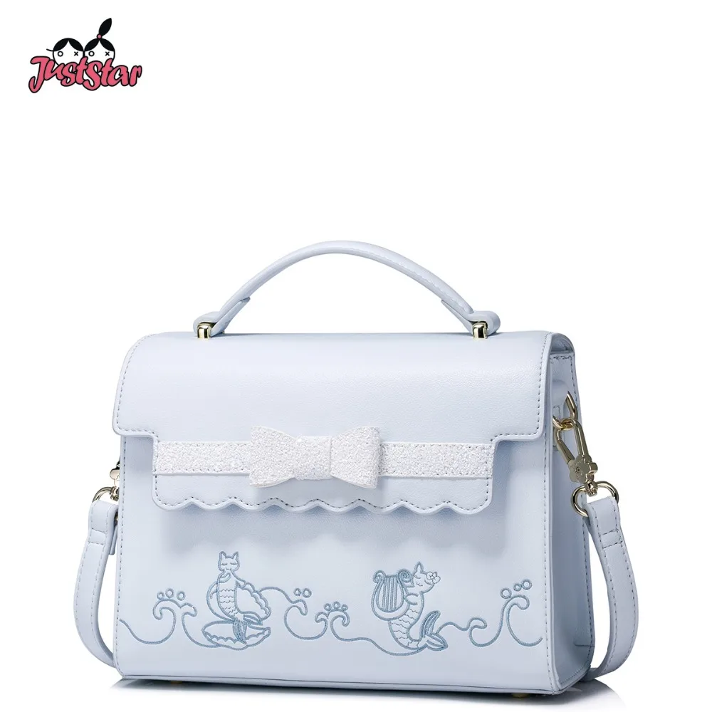 JUST STAR Women PU Leather Handbag Ladies Fashion Embroidery Tote Shoulder Bag Female Bow Brand Flap Messenger Bags JZ4261 2016 summer new handbag european and american fashion bow small flap handbag pu leather shoulder bag women messenger bags