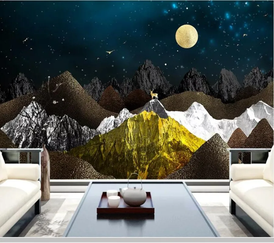 Абстрактный Золотой Лось пейзаж 3D обои papel де parede, гостиная ТВ диван стены спальня обои для стен росписи