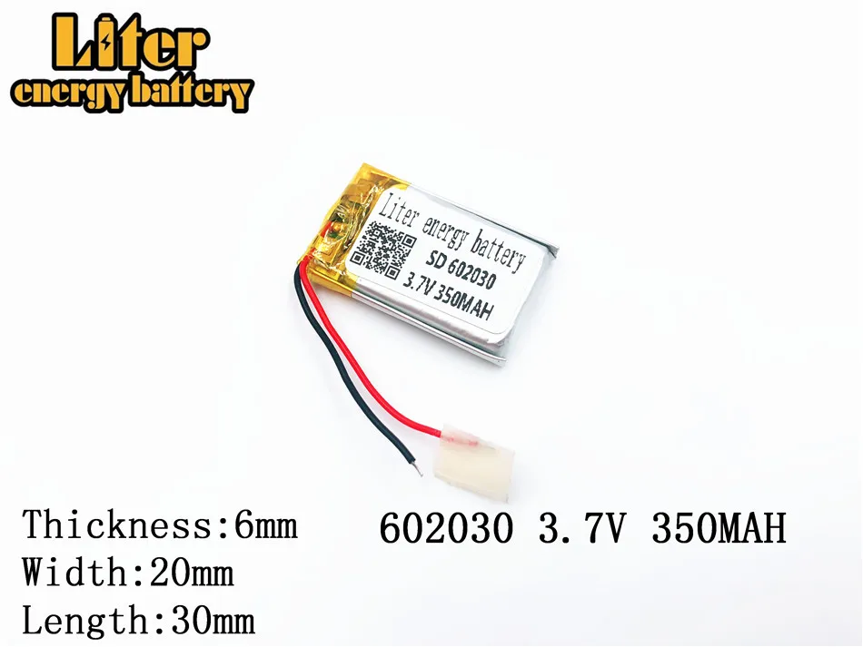 

350mAh 602030 3.7V lithium polymer battery, Bluetooth MP3 MP4 Smart Watch wireless card audio recorder Rechargeable Li-ion Cell