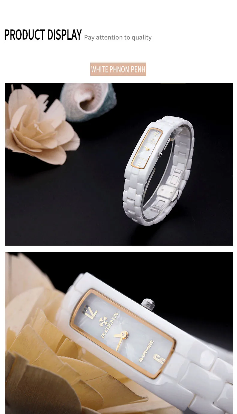 Простые Женские часы черные настоящие керамические кварцевые прямоугольные женские наручные часы 30 м водонепроницаемые Модные женские часы бренд RGENS
