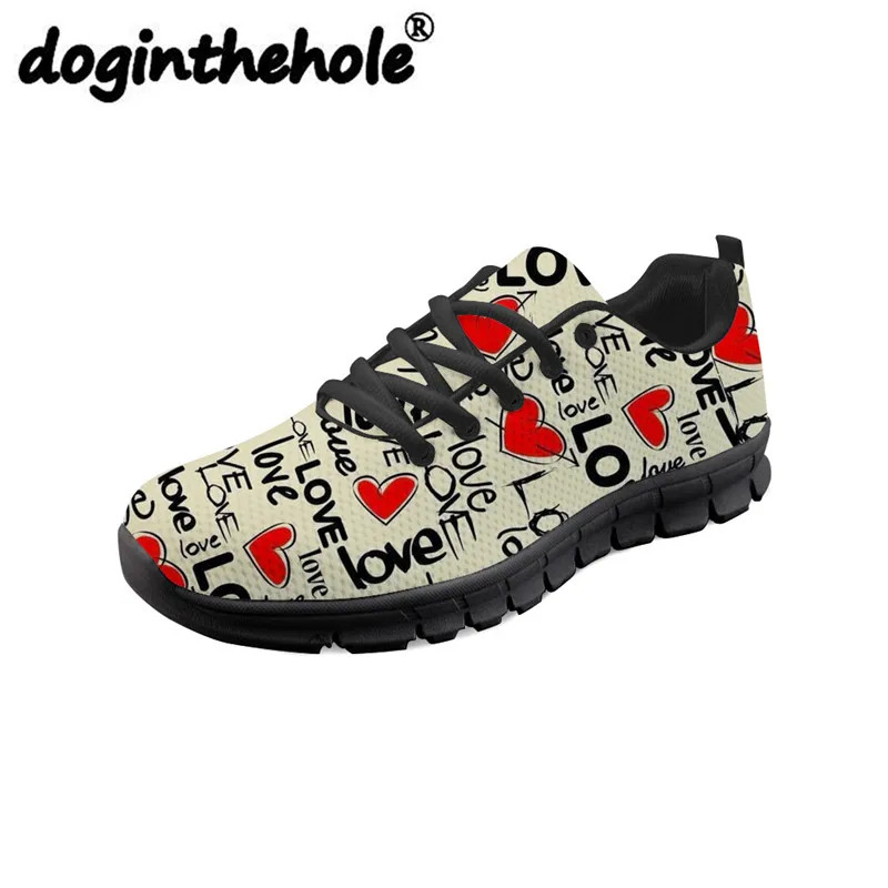 

doginthehole Love Heart Pattern Women Running Shoes Outdoor Sports Shoes Flats Sneakers for Girls Comfortable Gym Shoes Jogging