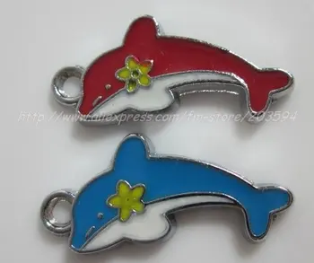 

100Pcs/LotsZinc Alloy Metal Enamel Dolphin Charms 25x12mm