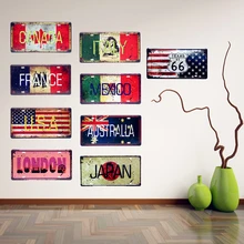 Национальный флаг Япония автомобиль номерной знак Франция Австралия Мексика Винтаж Олово знак США Канада Италия стены искусства металла плакат YQZ007