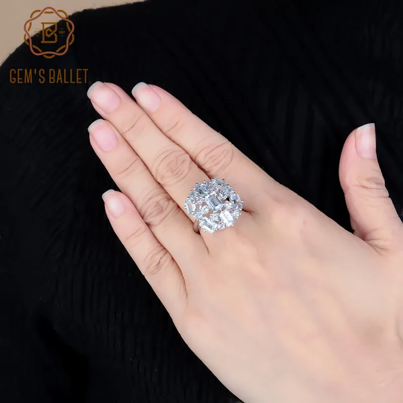 

GEM'S BALLET Brand Natural Sky Blue Topaz Gemstone Rings Genuine 925 Sterling Silver Wedding Engagement Jewelry For Women Gift