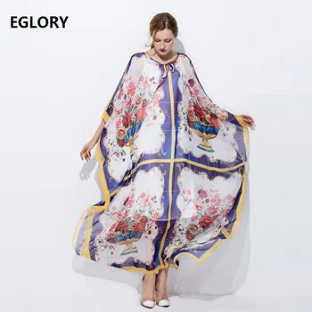

XXXXL Fashion New 2018 Spring Long Dress Woman Batwing Sleeve Vintage Bottle Flower Print Elegant Long Maxi Dress Casual Beach