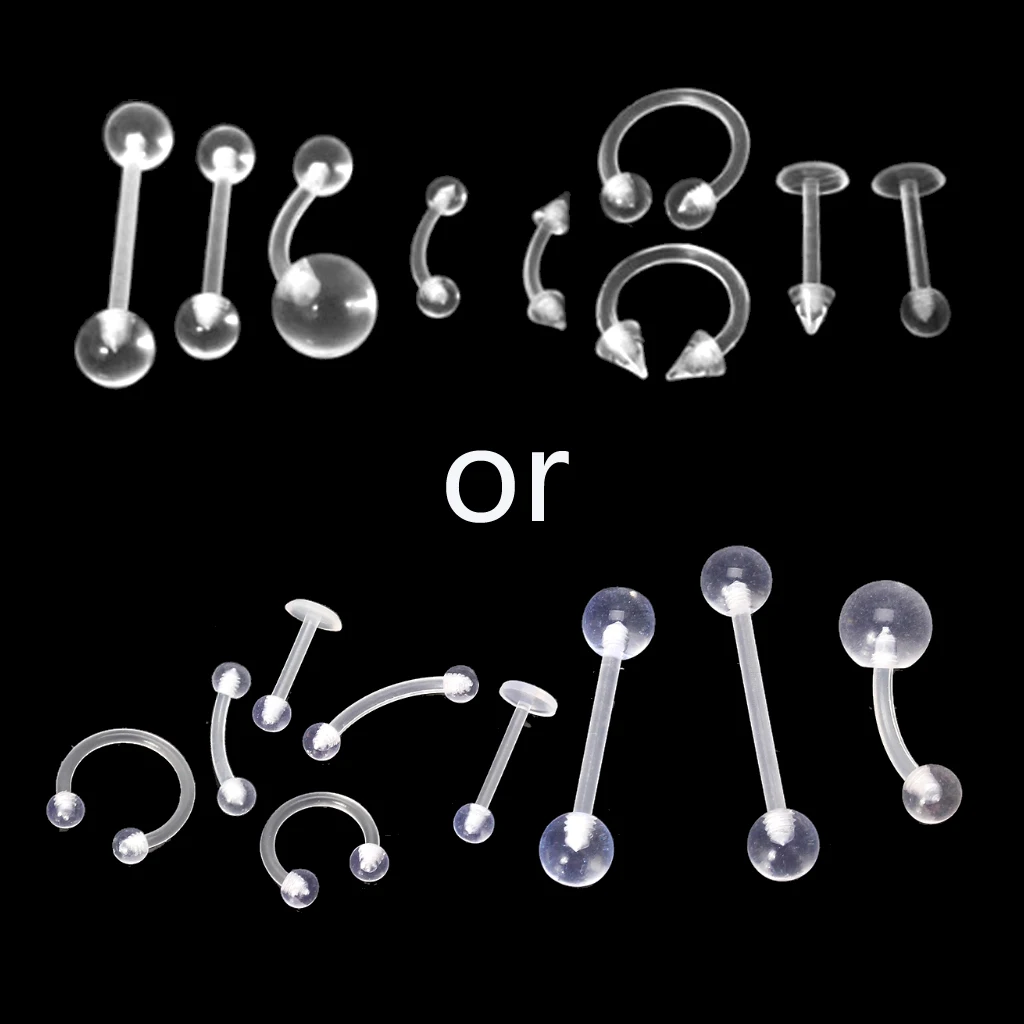 9PCS Clear UV Acrylic Nose Stud Eyebrow Ring Body Piercing Jewelry Kit