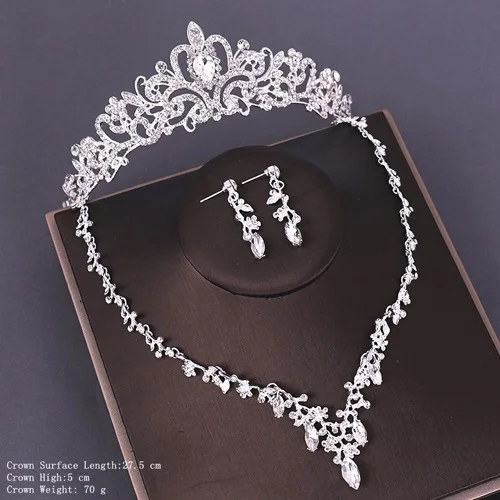 Bridal Jewelry Sets Wedding Crown Necklace With Earrings Bride Hair Ornaments Crystal Crown Necklace Women Accessories - Окраска металла: HG176  TL049