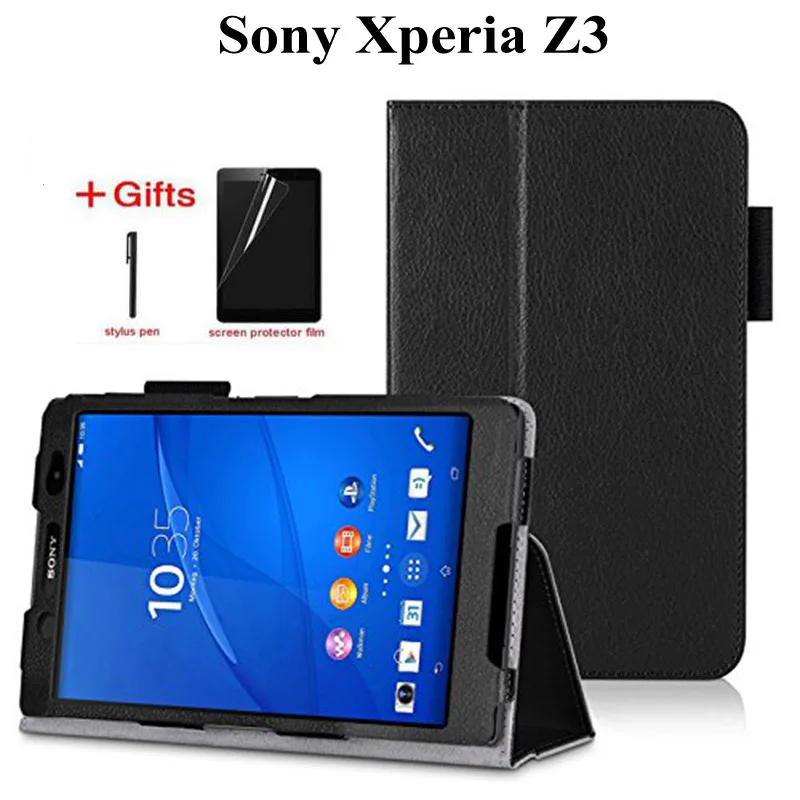 

Litchi PU Leather Stand Case for Sony Xperia Z3 8.0 inch Tablet Flip PU Leather Stand Protective Funda Case+film+pen