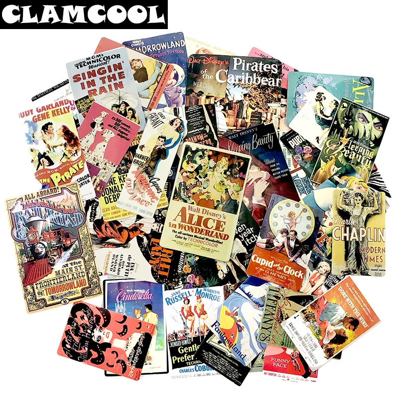 

45Pcs Old Poster Of European And American Nostalgia Paper ForMotorcycle Skateboard Guitar Old Computer Washing Machine Home