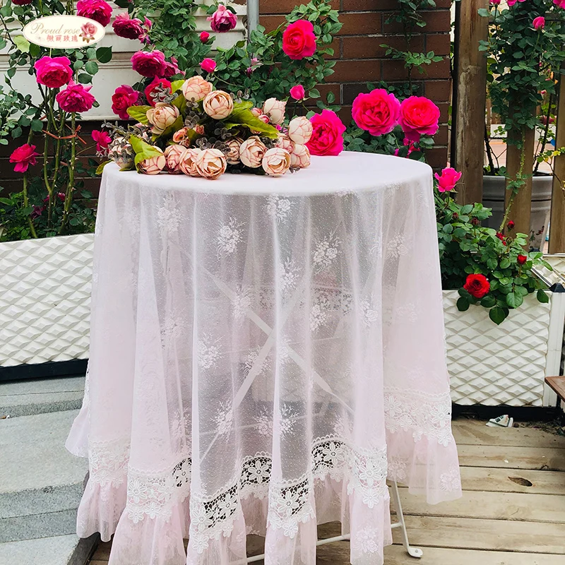 

Proud Rose Korean Lace Embroidered Table Cloth White Round Table Cover Home TV Ark Cover Cloth Towel Custom Size