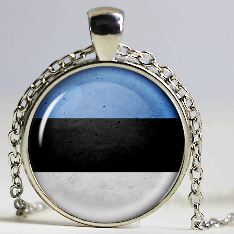 

Photo Round Pendant Jewelry Estonia Flag Glass Dome Pendant Silver & Bronze Chain Necklaces