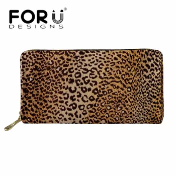 

FORUDESIGNS Woman's Long PU Leather Wallets Fashion Leopard Print Zipper Large Purse Brand Design Lady Card/Phone/Cash/Coin Bags