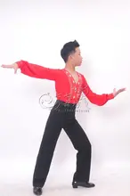 Men/Boy Long Sleeve Performance Latin Dress Tops Diamond V-neck Dance Dress Ballroom Dance Competition Dresses Latin Tops Shirt