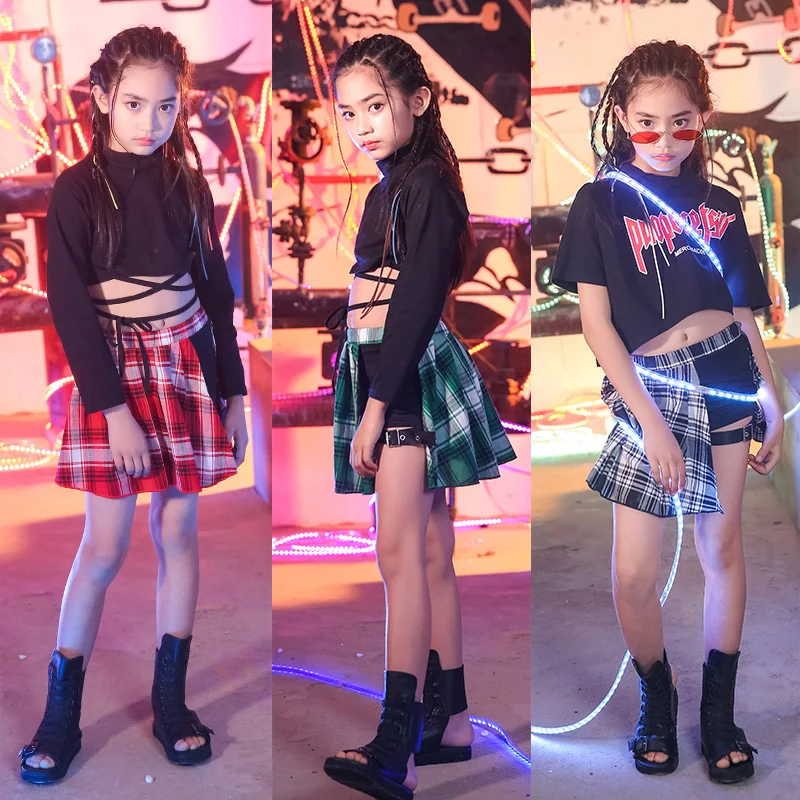 

Girls Hip Hop Dance Costumes For Children Lattice Clothes Jazz Dance Kids Girls Clothing T Stage Showing Performance Wear BL1382