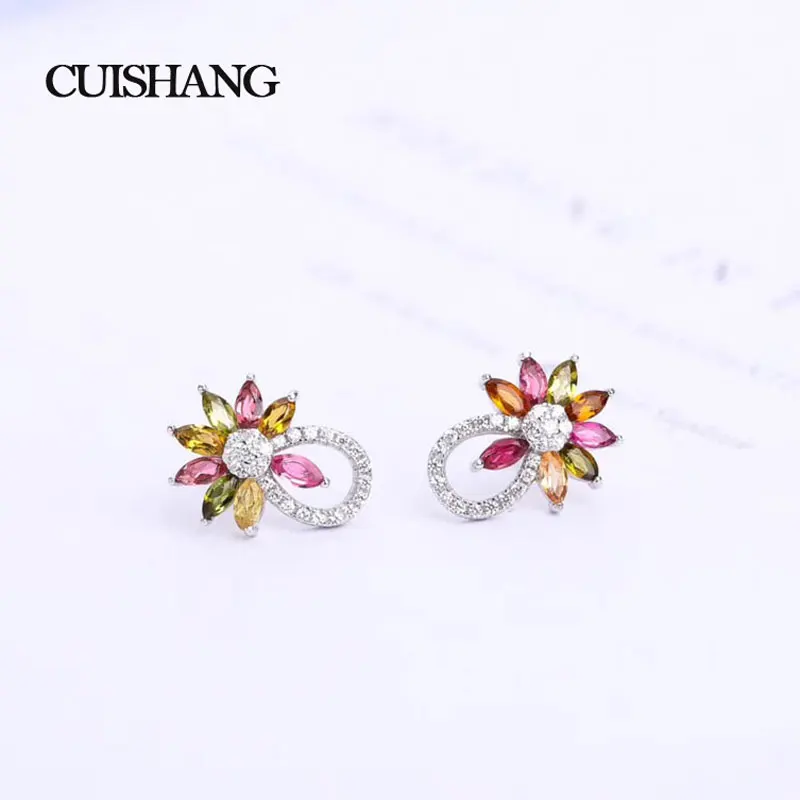 

CSJ New Fine Jewelry Earrings with 925 sterling silver Fancy Tourmaline for lady Wedding Engagement Valentine Party gift box