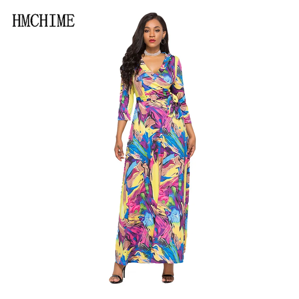 Elastic Waist Stretch Fabric Women Dress With Sashes Deep V Neck Half