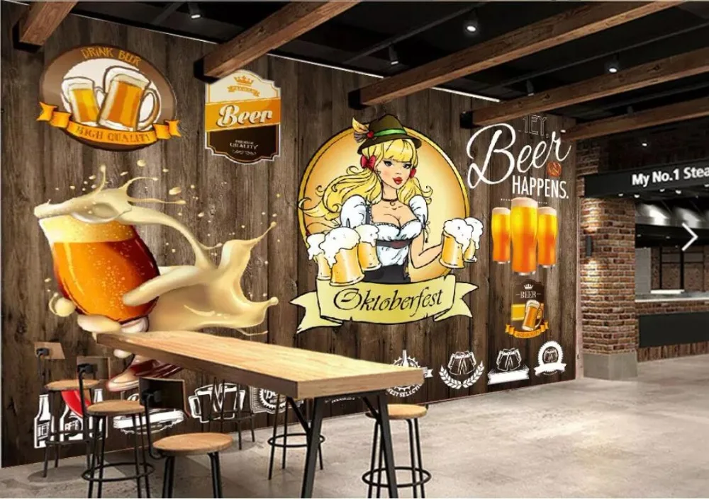 

Custom large 3D mural beer girl dining background wall