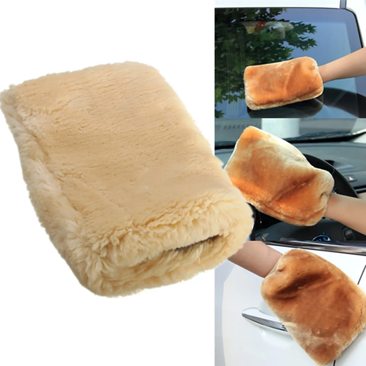 1Piece 24 x 16cm Lambswool Wash Mitt Soft Sheepskin Car Cleaning Glove