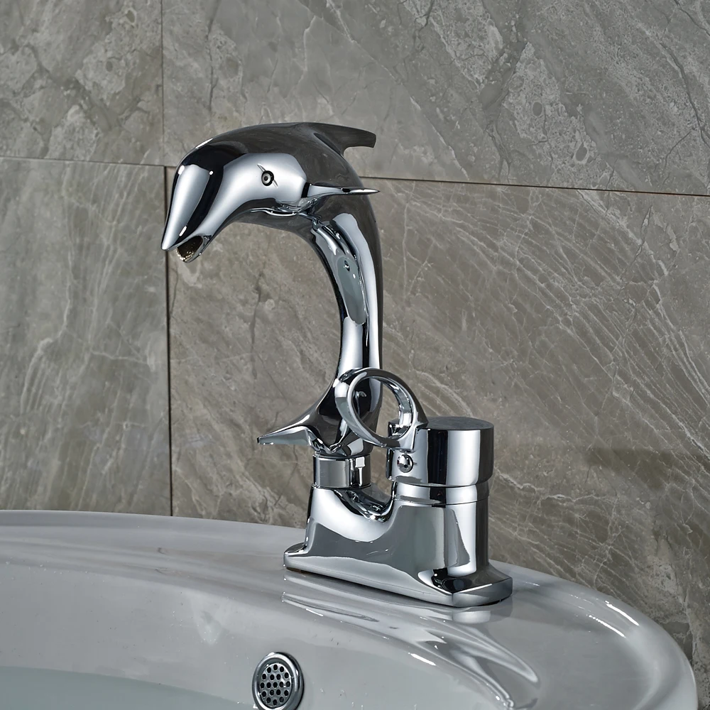 

Bird Design Chrome Finished Deck Mounted Bathroom Basin Faucet With One Handle 2 Holes