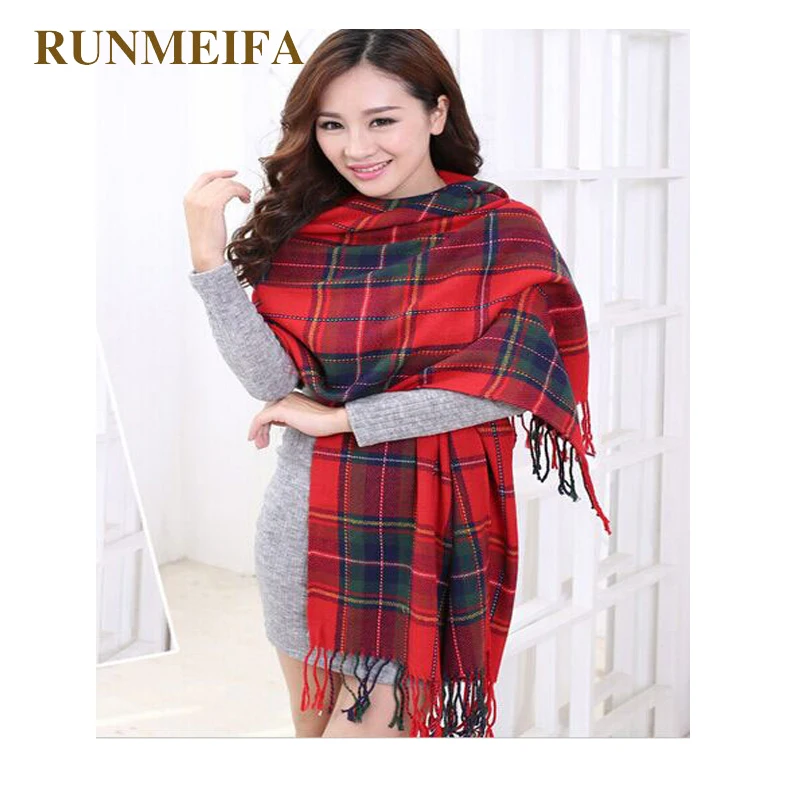 

2019 Women's Winter Stole Plaid Scarves Tippet Wraps Ladies Wool Scarf Women Classic Neckerchief Shawls foulard femme