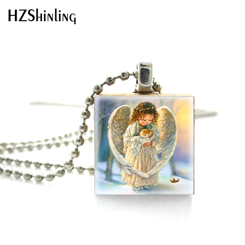 

New Scrabble Tile Jewelry Holy Little Angel of God Art Photos Wooden Scrabble Tiles Jewelry Silver Ball Chains Necklace