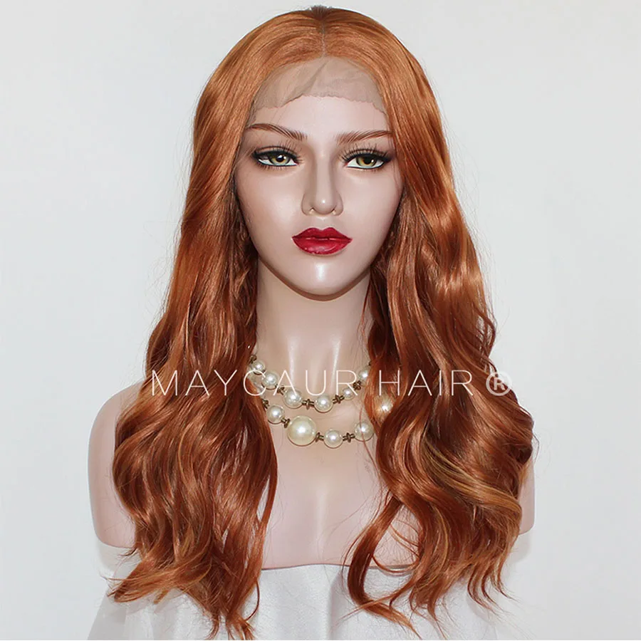 

Maycaur Orange Ginger Mix Color Synthetic Lace Front Wigs for Women Glueless Long Wavy Hair Wigs 180% Density