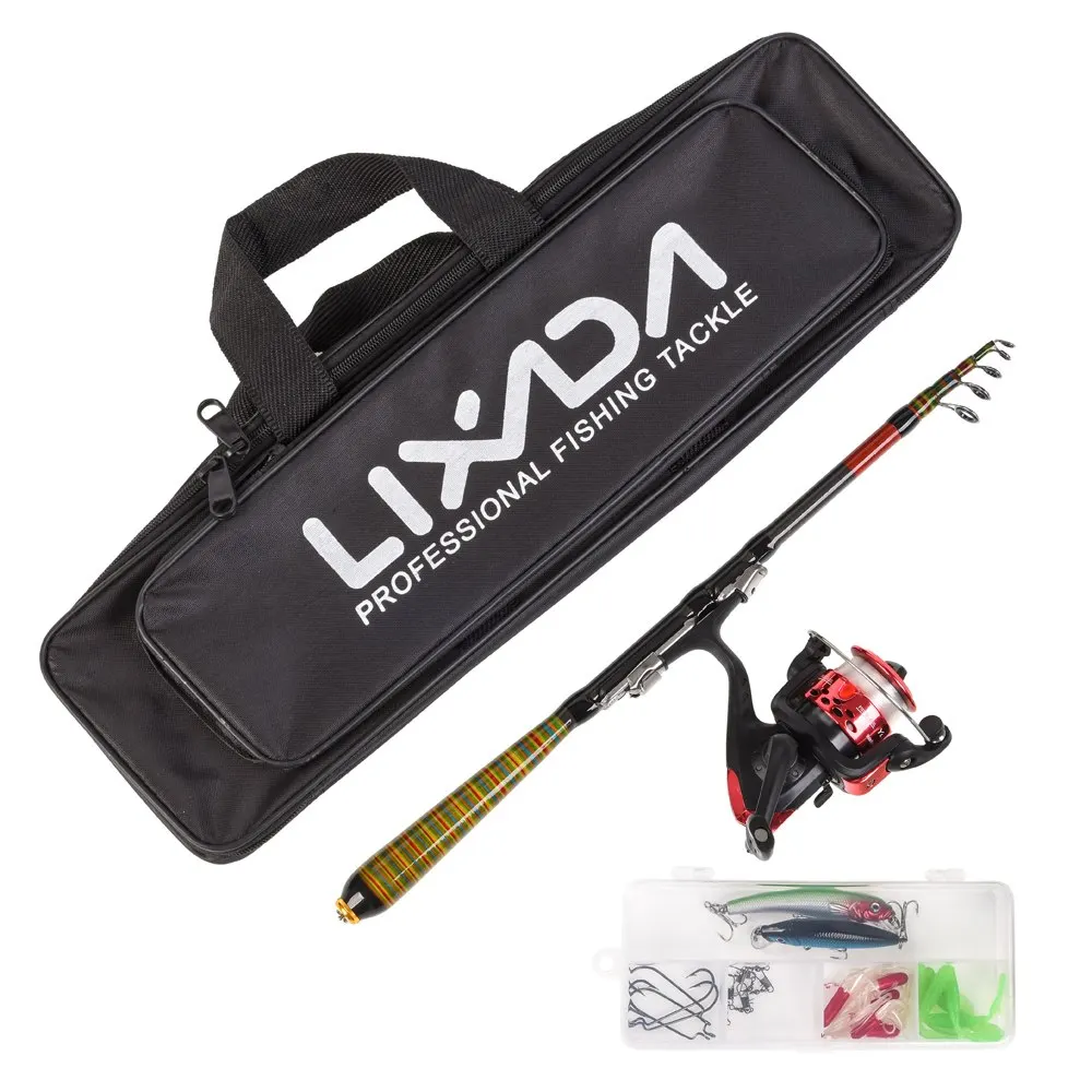 Lixada تلسكوبي الصيد رود بكرة كومبو يشبع عدة الغزل معدات صيد الأسماك القطب مجموعة Pesca الكربون الألياف الغزل الأسماك القطب مجموعة
