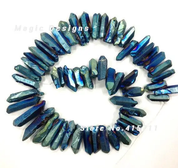 

C150629193 Rough Metalic Titanium Quartz Beads, Blue Green Crystal Spike Beads, Quartz Point Beads, Rock Crystal Briolette Beads